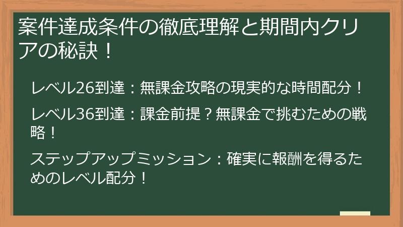 案件達成条件の徹底理解と期間内クリアの秘訣！