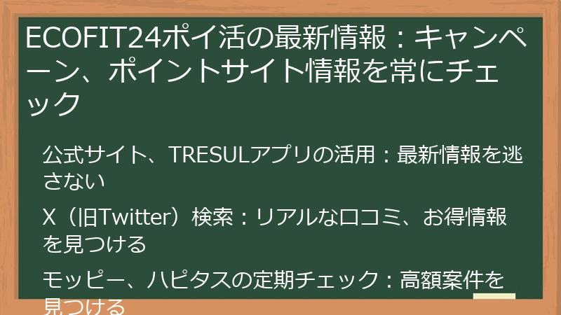 ECOFIT24ポイ活の最新情報：キャンペーン、ポイントサイト情報を常にチェック
