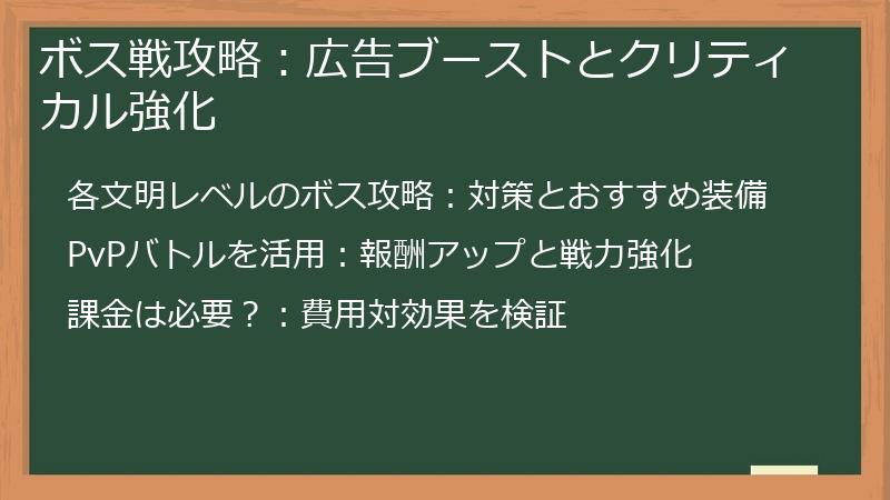 ボス戦攻略:広告ブーストとクリティカル強化