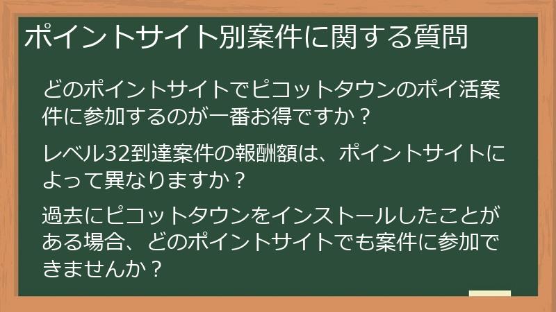 ポイントサイト別案件に関する質問