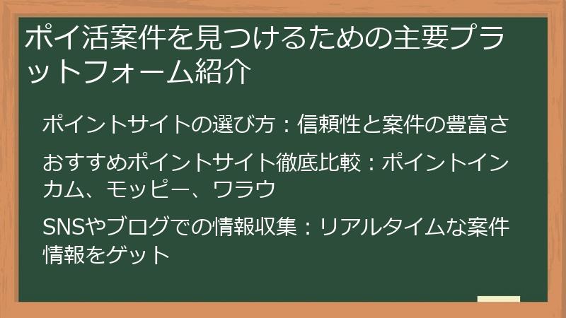 ポイ活案件を見つけるための主要プラットフォーム紹介