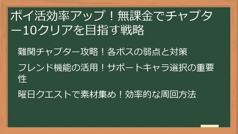ポイ活効率アップ！無課金でチャプター10クリアを目指す戦略