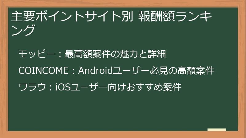 主要ポイントサイト別 報酬額ランキング