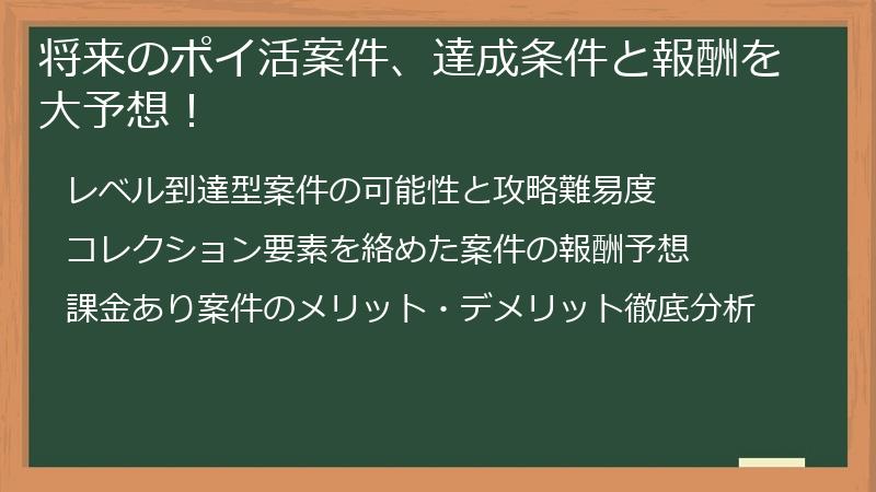 将来のポイ活案件、達成条件と報酬を大予想！