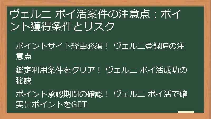ヴェルニ ポイ活案件の注意点：ポイント獲得条件とリスク