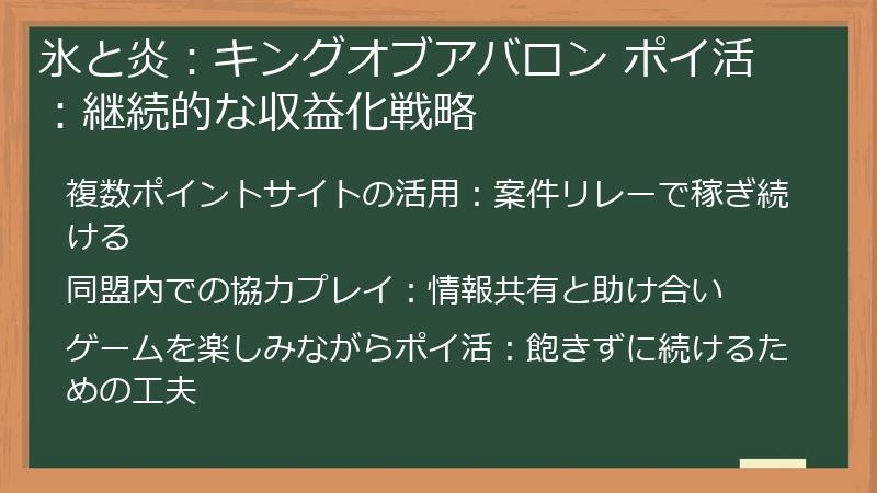 氷と炎：キングオブアバロン ポイ活：継続的な収益化戦略