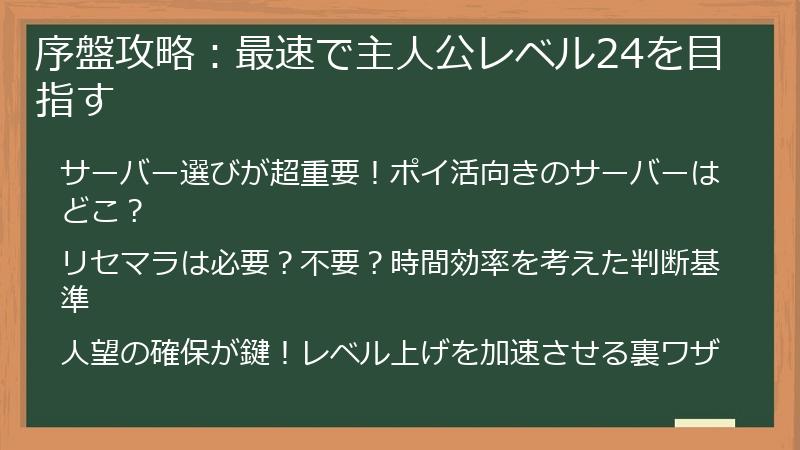 序盤攻略：最速で主人公レベル24を目指す