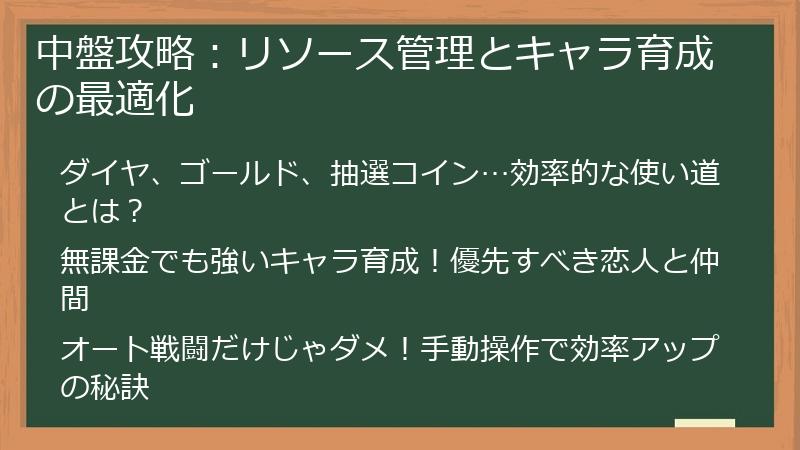 中盤攻略：リソース管理とキャラ育成の最適化