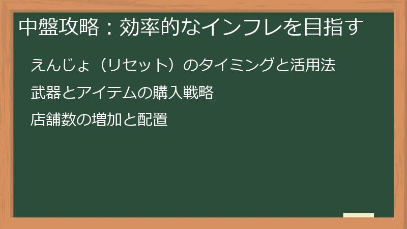中盤攻略：効率的なインフレを目指す