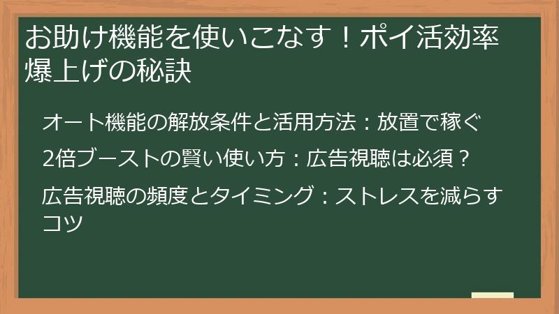 お助け機能を使いこなす！ポイ活効率爆上げの秘訣