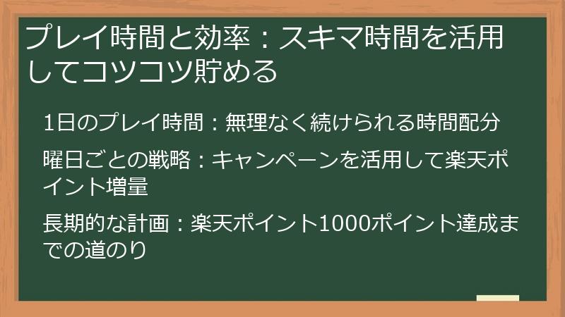 プレイ時間と効率：スキマ時間を活用してコツコツ貯める