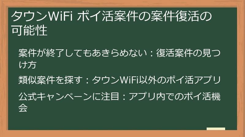 タウンWiFi ポイ活案件の案件復活の可能性