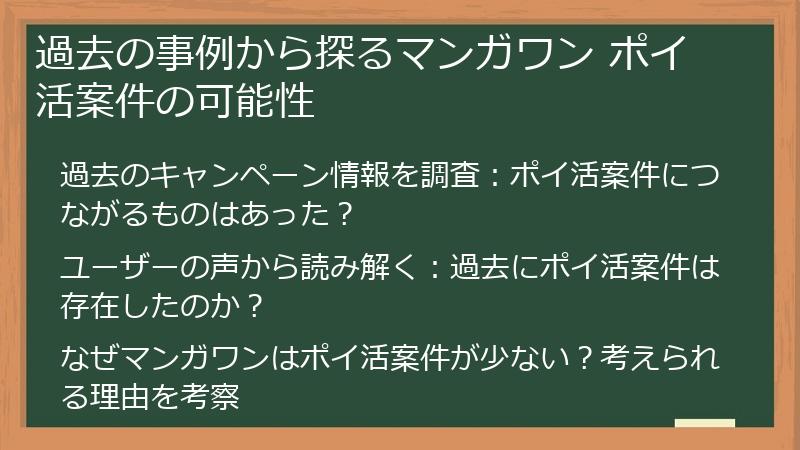 過去の事例から探るマンガワン ポイ活案件の可能性