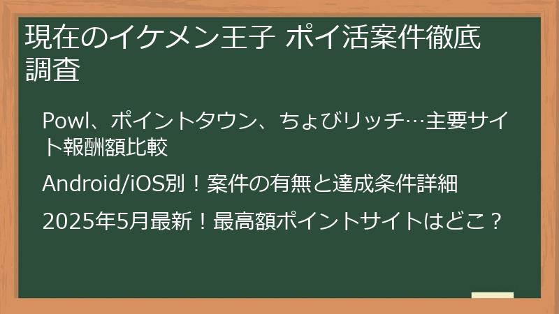 現在のイケメン王子 ポイ活案件徹底調査