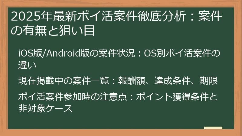 2025年最新ポイ活案件徹底分析：案件の有無と狙い目