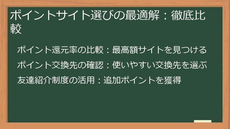 ポイントサイト選びの最適解：徹底比較