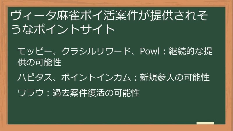 ヴィータ麻雀ポイ活案件が提供されそうなポイントサイト