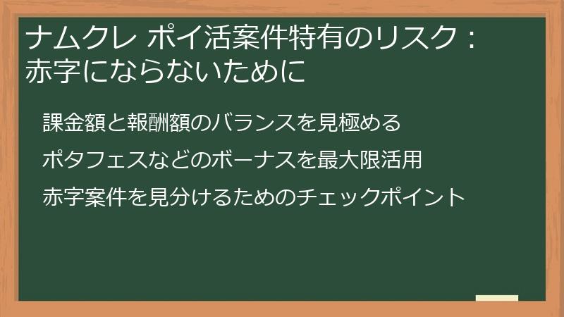 ナムクレ ポイ活案件特有のリスク：赤字にならないために