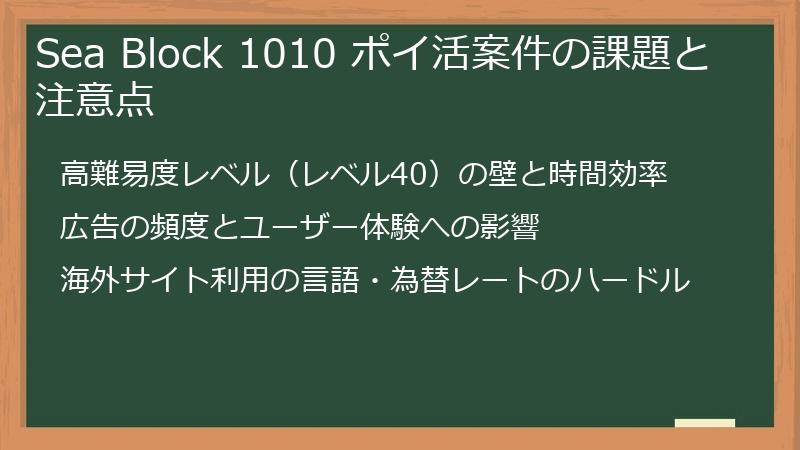 Sea Block 1010 ポイ活案件の課題と注意点