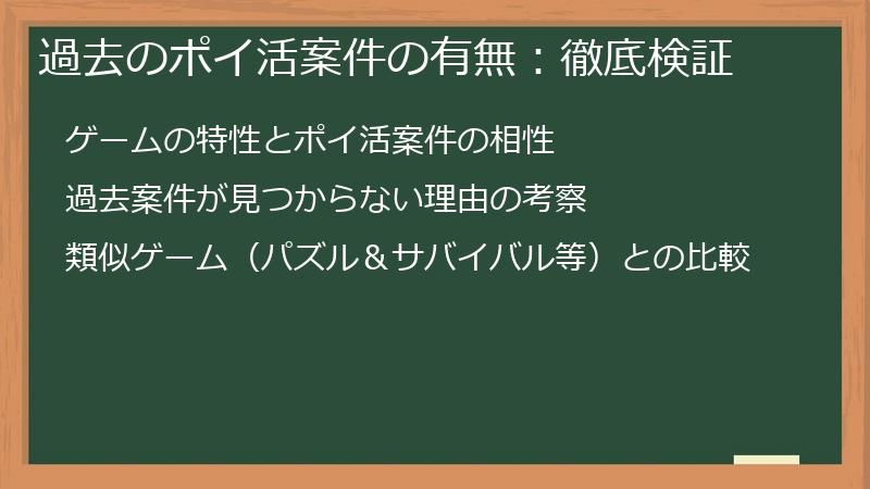 過去のポイ活案件の有無：徹底検証