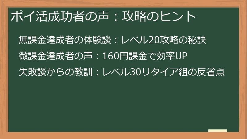 ポイ活成功者の声:攻略のヒント