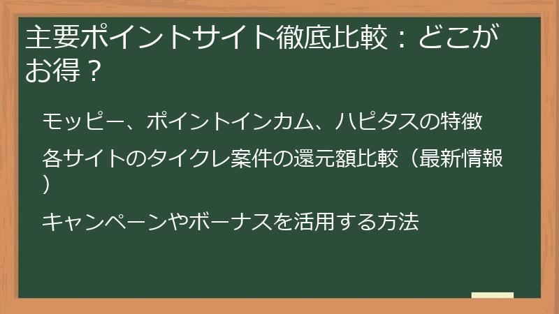 主要ポイントサイト徹底比較:どこがお得?