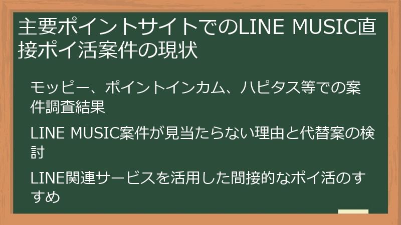 主要ポイントサイトでのLINE MUSIC直接ポイ活案件の現状