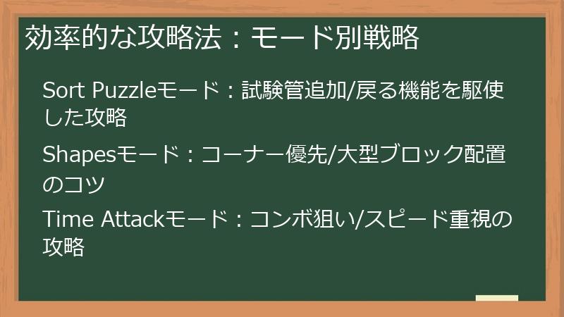 効率的な攻略法：モード別戦略
