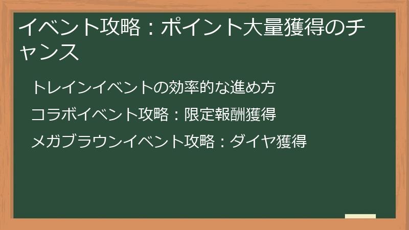 イベント攻略：ポイント大量獲得のチャンス