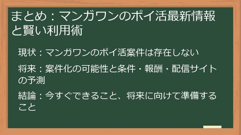 まとめ：マンガワンのポイ活最新情報と賢い利用術