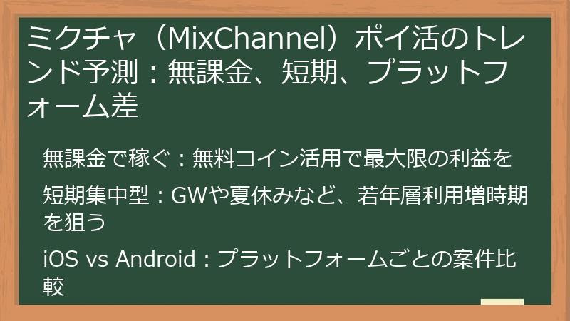 ミクチャ(MixChannel)ポイ活のトレンド予測:無課金、短期、プラットフォーム差