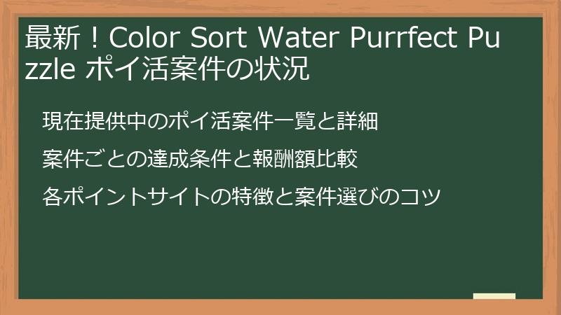 最新！Color Sort Water Purrfect Puzzle ポイ活案件の状況