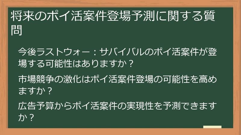 将来のポイ活案件登場予測に関する質問
