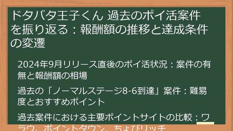 ドタバタ王子くん 過去のポイ活案件を振り返る：報酬額の推移と達成条件の変遷