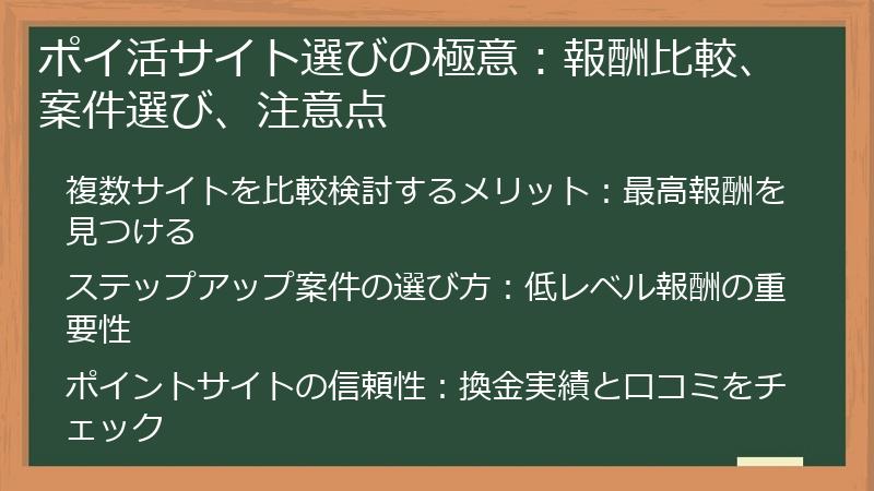 ポイ活サイト選びの極意：報酬比較、案件選び、注意点