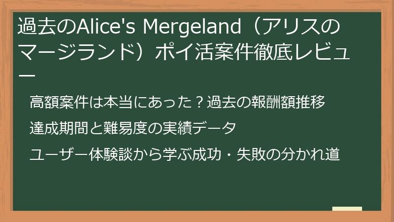 過去のAlice's Mergeland（アリスのマージランド）ポイ活案件徹底レビュー