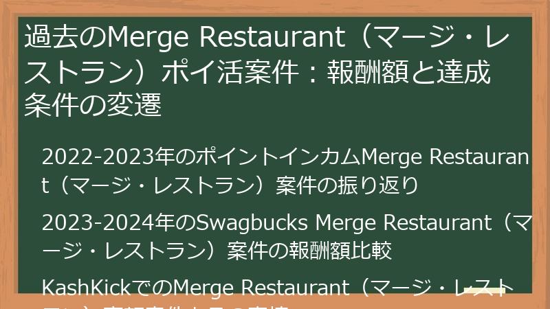 過去のMerge Restaurant(マージ・レストラン)ポイ活案件:報酬額と達成条件の変遷