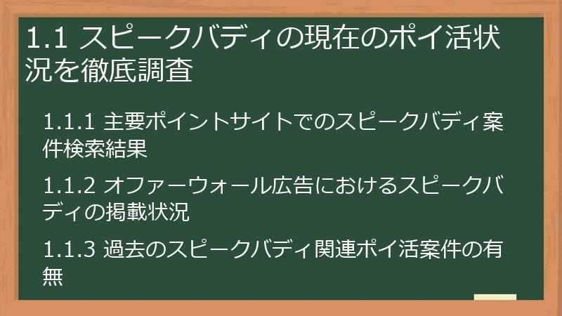 1.1 スピークバディの現在のポイ活状況を徹底調査