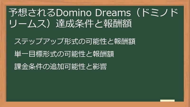予想されるDomino Dreams(ドミノドリームス)達成条件と報酬額