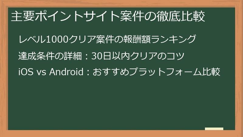 主要ポイントサイト案件の徹底比較