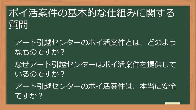 ポイ活案件の基本的な仕組みに関する質問
