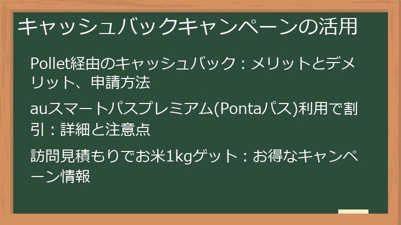 キャッシュバックキャンペーンの活用