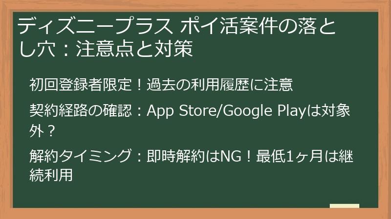 ディズニープラス ポイ活案件の落とし穴:注意点と対策