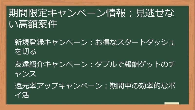 期間限定キャンペーン情報:見逃せない高額案件
