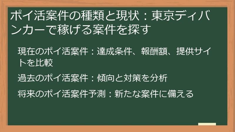 ポイ活案件の種類と現状：東京ディバンカーで稼げる案件を探す