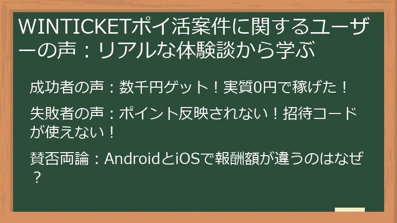 WINTICKETポイ活案件に関するユーザーの声：リアルな体験談から学ぶ