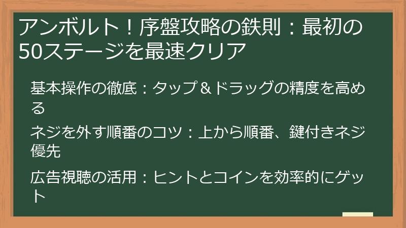 アンボルト！序盤攻略の鉄則：最初の50ステージを最速クリア