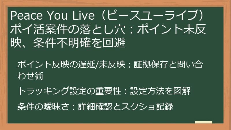 Peace You Live（ピースユーライブ）ポイ活案件の落とし穴：ポイント未反映、条件不明確を回避
