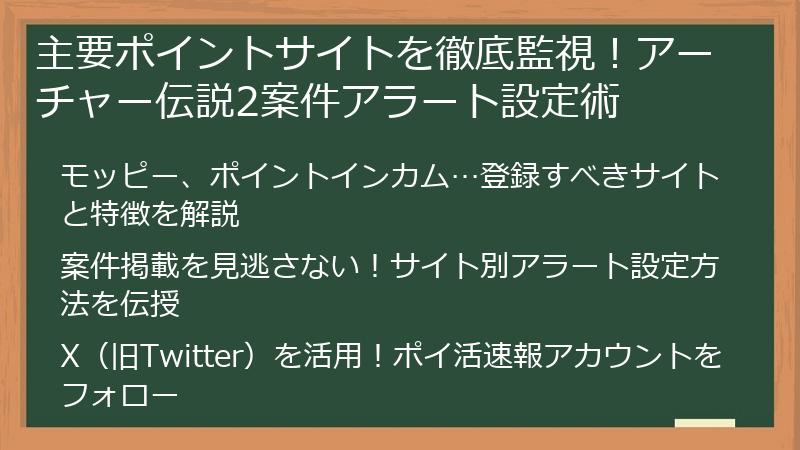 主要ポイントサイトを徹底監視！アーチャー伝説2案件アラート設定術