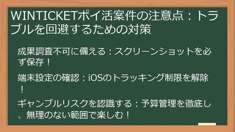 WINTICKETポイ活案件の注意点：トラブルを回避するための対策